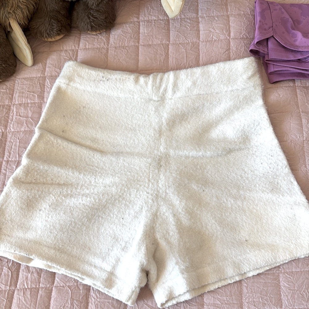White fuzzy lounge shorts